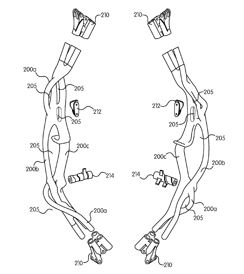 Patent illustration of an archery bow constructed from interconnected shaped composite tubes.